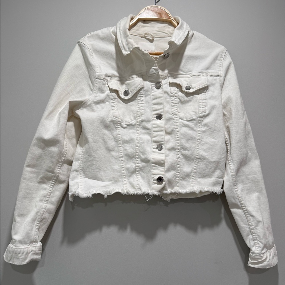 Dynamite White Frayed Bottom Denim Jacket Size L